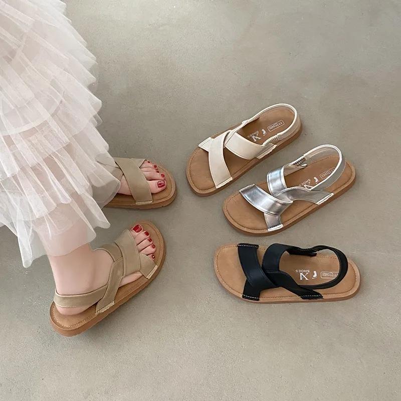fashion 2024 New Hot Selling Fashion Women's Sandals Versatile Solid Color Flat Bottom Women's Sandals Open Toe Women's Shoes Zapatos