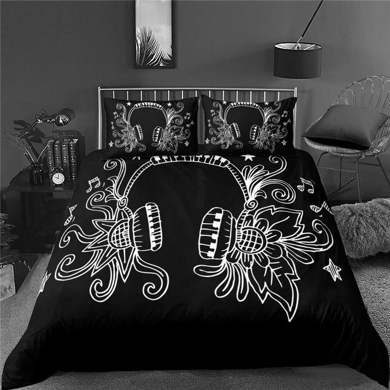 Musiknote Gitarre Bettbezug Set Schlafzimmer Bettwäsche Dekorativ Hip Hop Wind Steppdecke Kissenbezug Dreiteiliges Set