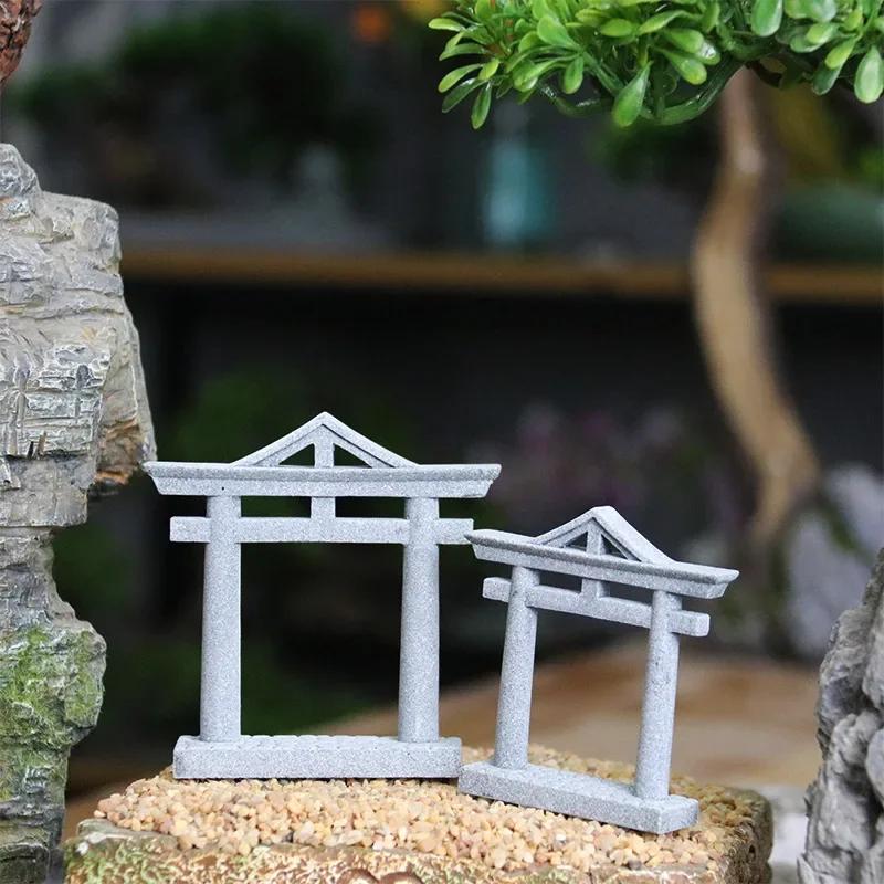1pc Aquarium Decor Japanese Torii Gate Miniature Ornament Fish Tank Garden Shrine Shinto Landscape Sandstone Micro Decoration