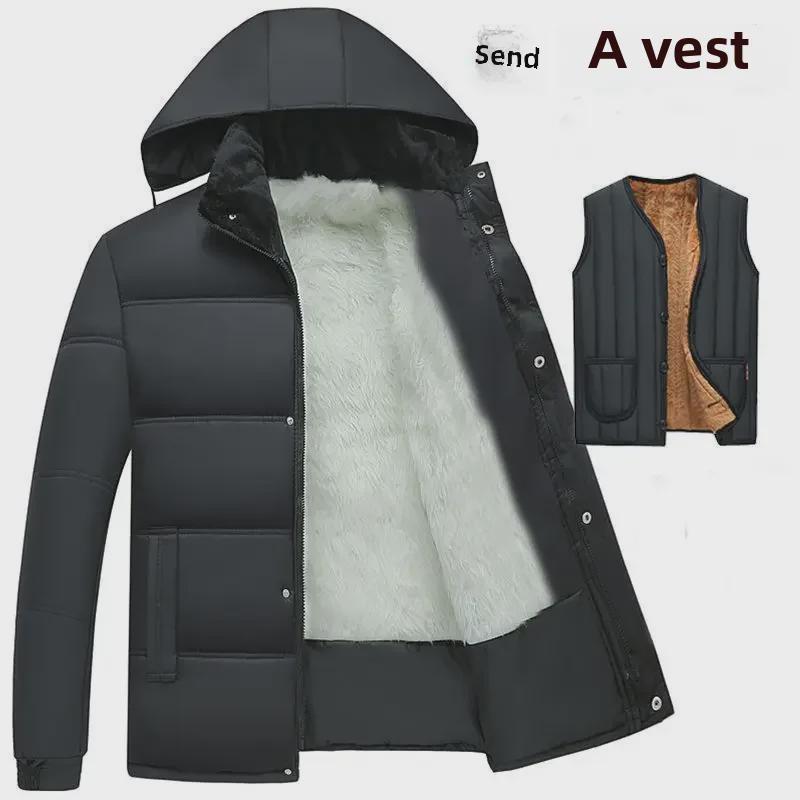 Men's Winter Cotton-Padded Jackets & Coats: Plush, Thickened, Ideal for Middle-Aged & Elderly Dads.