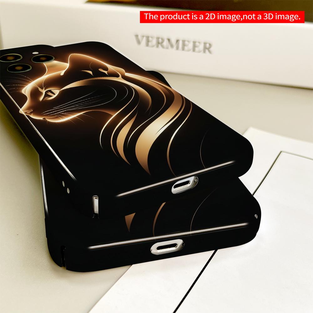 2DFlat Golden Glow Cat Silhouette Phone Case All Inclusive Film Hard Phone Case, Compatible with iPhone 18 Pro Max 17 16 15 14 13 12 11