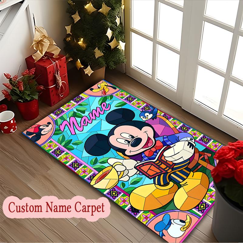 1pc Customize Name Chair Rug for Home Office Use, Colorful Mickey Mouse Storytime Area Carpet Appropriate for All Seasons