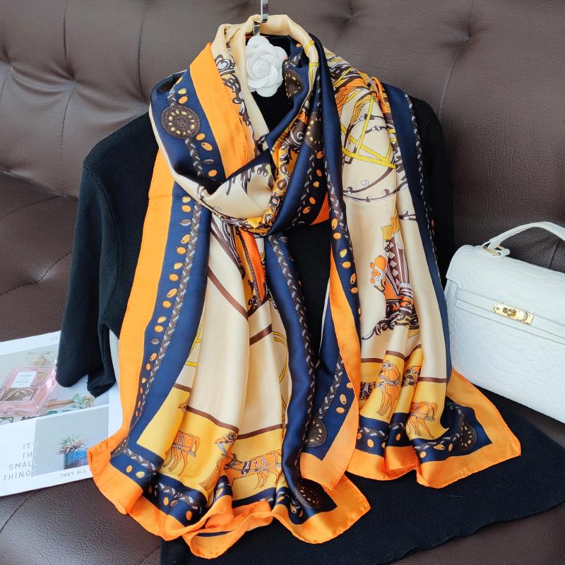 180*90cm muffler fashion Luxury Brand Scarf Women New Style Fashion Color Matching Print Silk Lady Popular Headcloth Beach Shawl