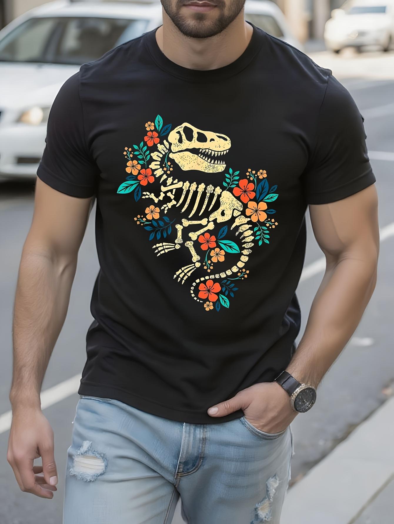 T-Rex Skeleton Dinosaur Tshirt - Black Tee with Yellow T-... S