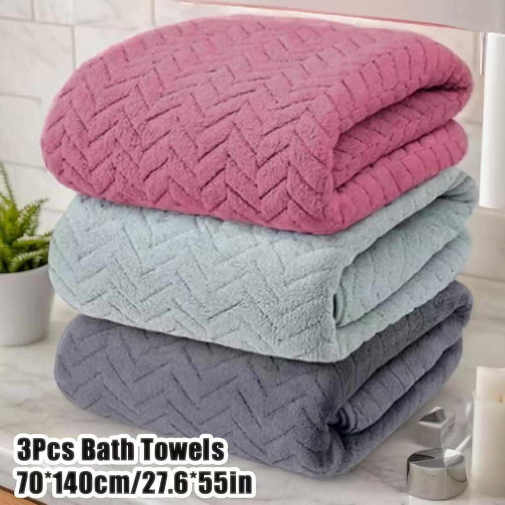 Temu Coral Fleece Bath Towel Set - Wheat Ear Style, Large Towels