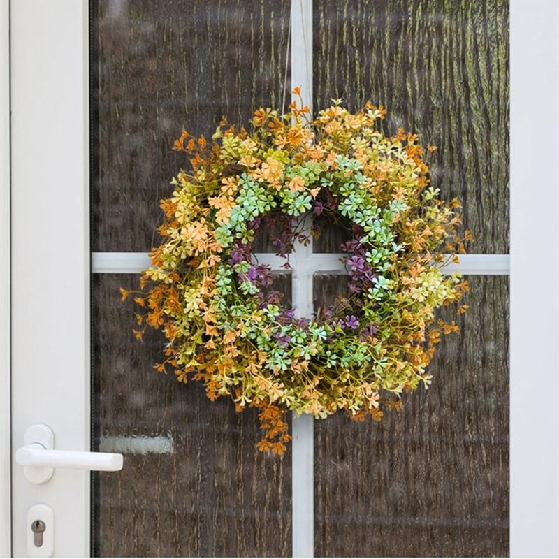 Artificial Wreath for Front Door Spring Decorative Floral Window Hanging Wreath Wall Home Decor for Seaason Decorating