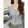 Lace stitching sweet fake two-piece long-sleeved T-shirt women's autumn small man Korean version pure desire single-breasted design top