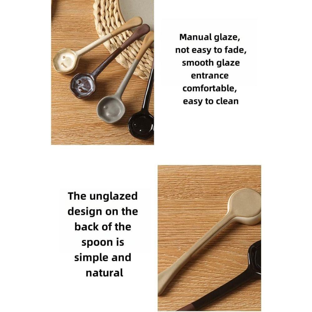 New Vintage Ceramic Spoon Handmade Long-Handle Coffee Scoop Coffee Whisk Afternoon Tea