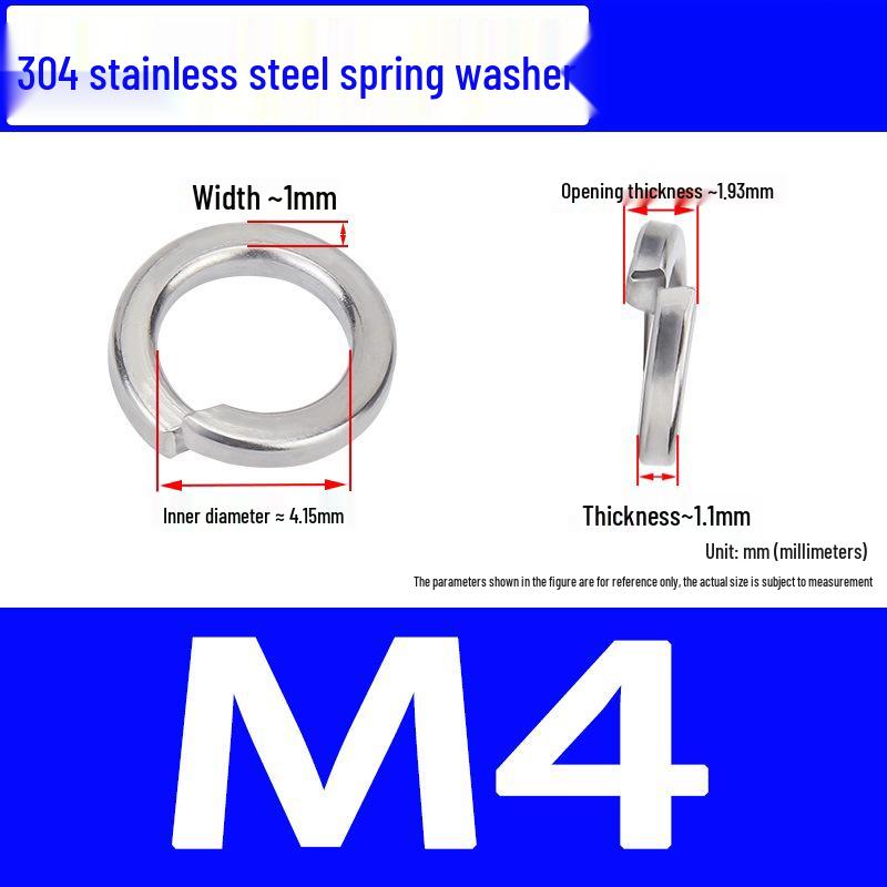 304 Stainless Steel Open Type Elastic Spring Washer, Spacer for M2, M3, M4, M6, M8, M14, M20, M24