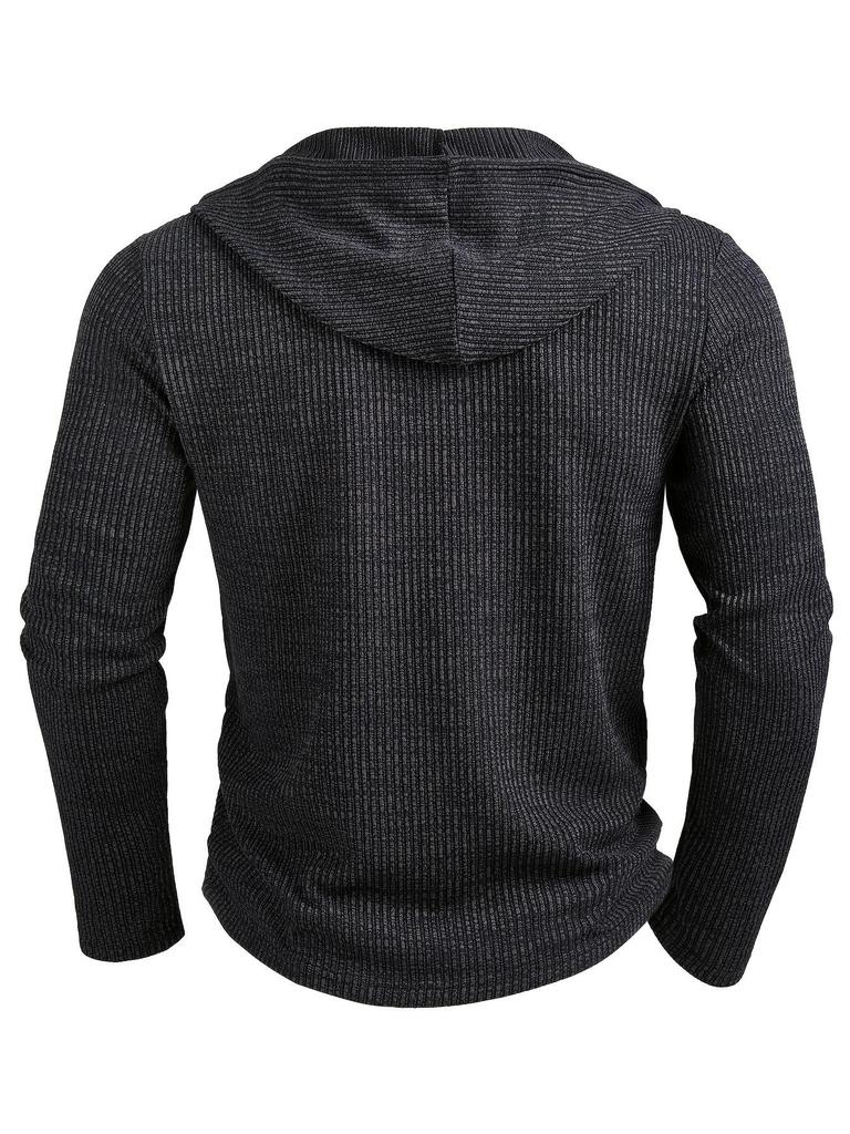 2025 European & American Men's Color Block Hooded Hoodie - Ribbed, Drawstring, Long Sleeve for Autumn & Winter Casual Wear
