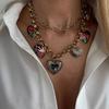 IngeSight.Z Vintage Lusso Colorato Lega Cuore Ciondolo Donna Doppio Strato Smaltato Fiore Applicazione 2026 Trendy Accessorio Gioiello