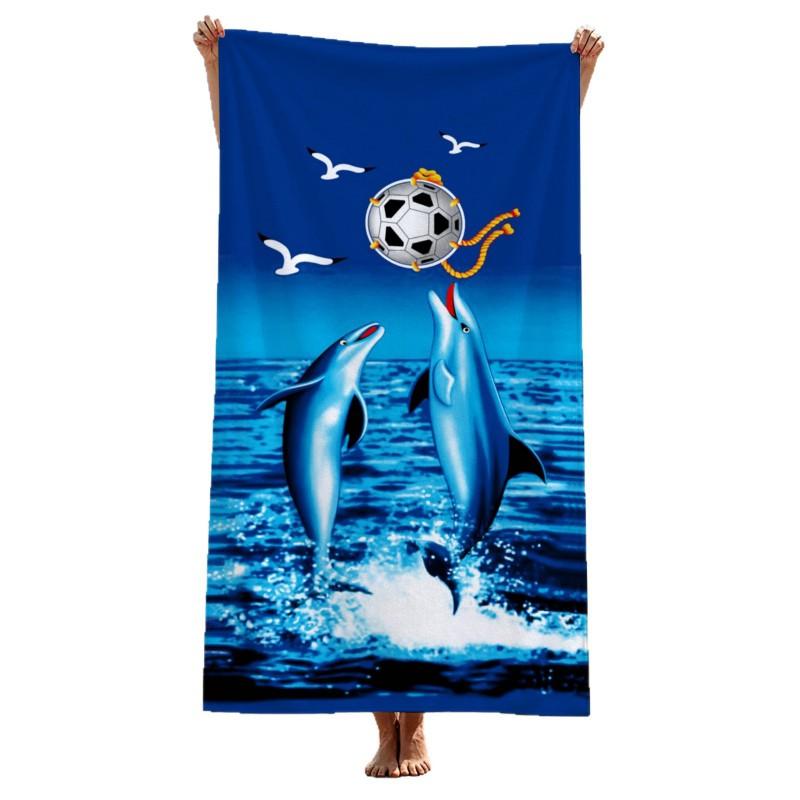 Microfiber Beach Towel With Dolphin Football Print Quick Dry Large Bath 70x140cm
