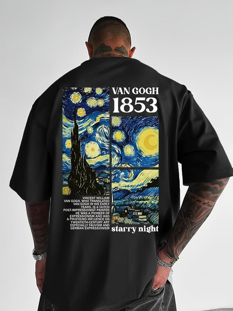 Unisexs Casual TShirt with Fashionable Starry Night Van Gogh and 1853 Print Comfortable Breathable Stretch Fabric for Home O