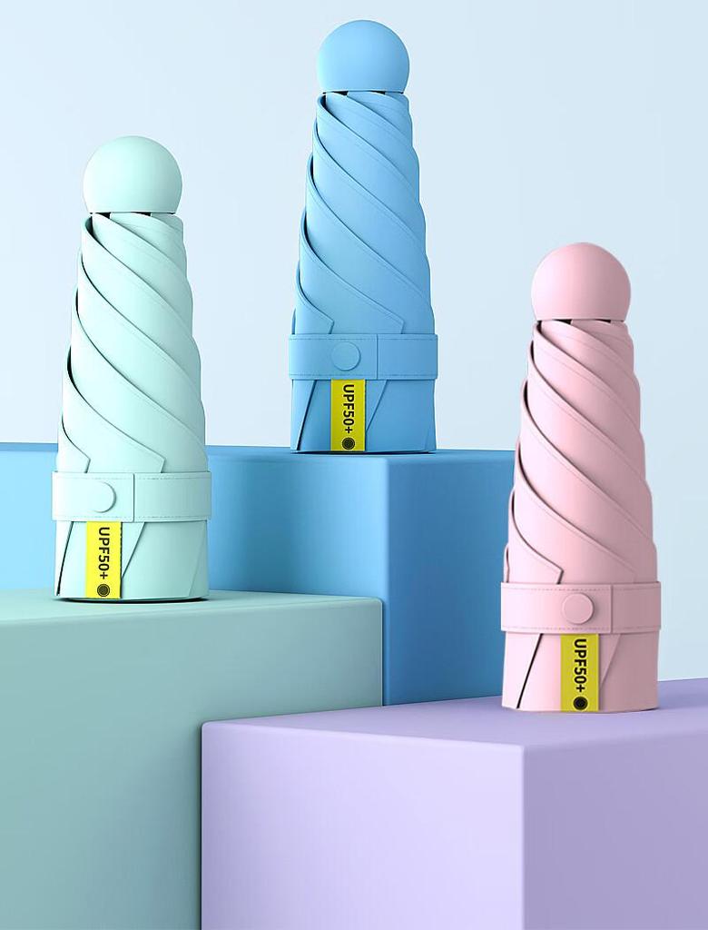 Compact Capsule Sun and Rain Umbrella: Thickened, UV-Protected, Dual-Use, Folding Black Glue Design