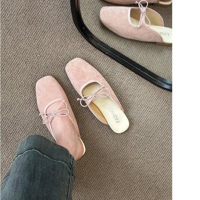 Retro Mori literarischen stil bogen baotou hälfte hausschuhe frauen tragen ein pedal faul schuhe flache muller schuhe