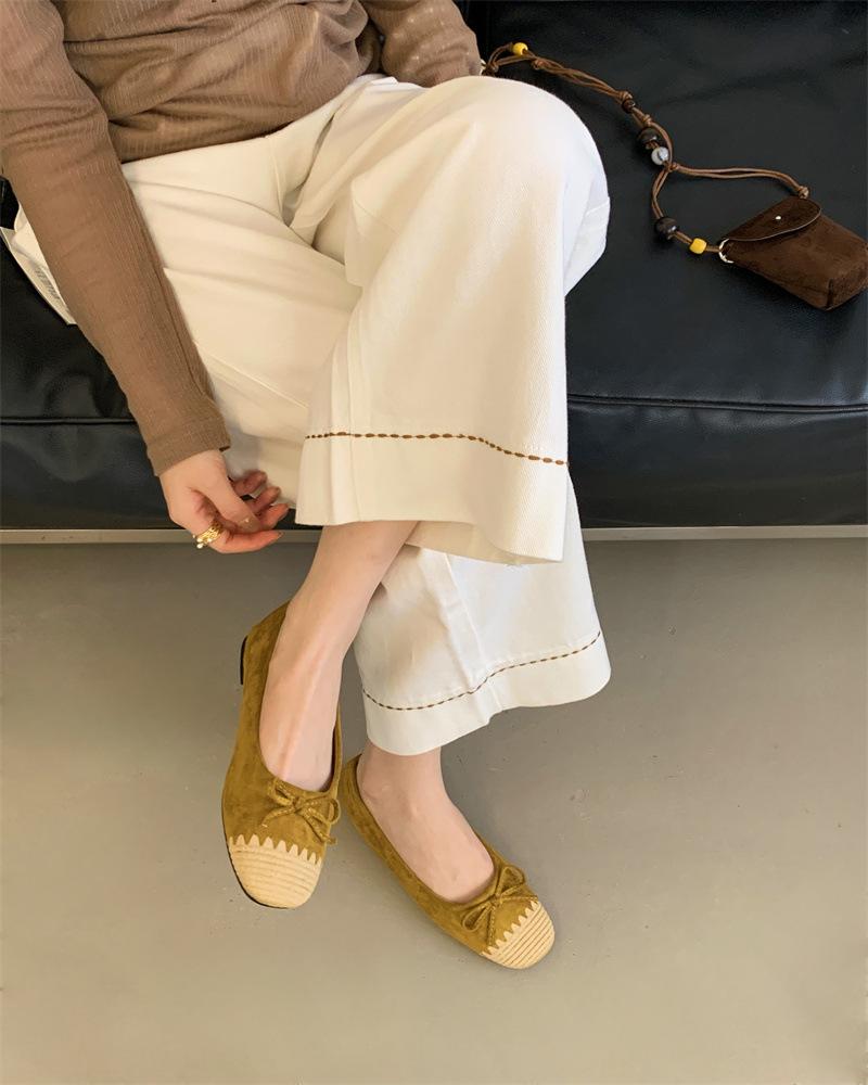 

Retro fashionable literary and artistic leather square head bow single shoes women s thick heel medium heel shallow mouth flat-soled single shoes w 39 жёлтый