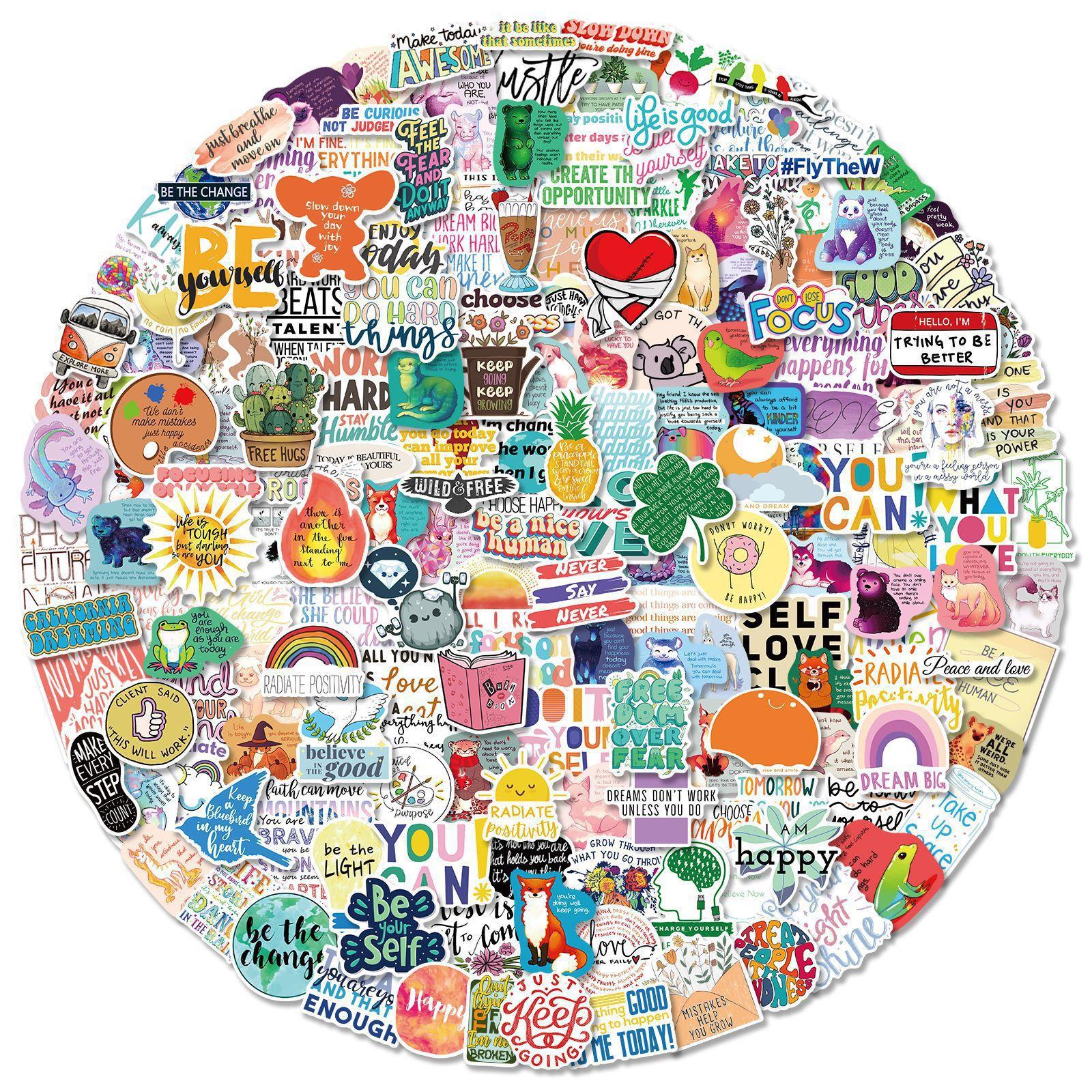 

200 шт. Маленькие свежие наклейки с английским текстом, Водонепроницаемые вдохновляющие наклейки для скейтборда, гитары, чемодана