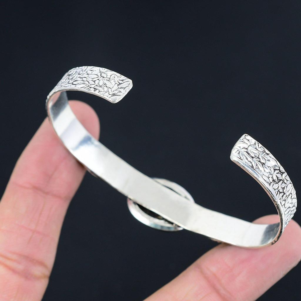 Oval Turritella Agate Stone 925 Sterling Silver Wife Trendy Boho Bangle Jewelry