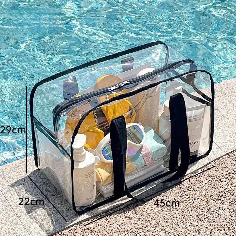 Large Capacity PVC Beach Bag Waterproof Storage Pouch with Button Closure for Toiletries Cosmetics Swimming Pool Travel Outdoor