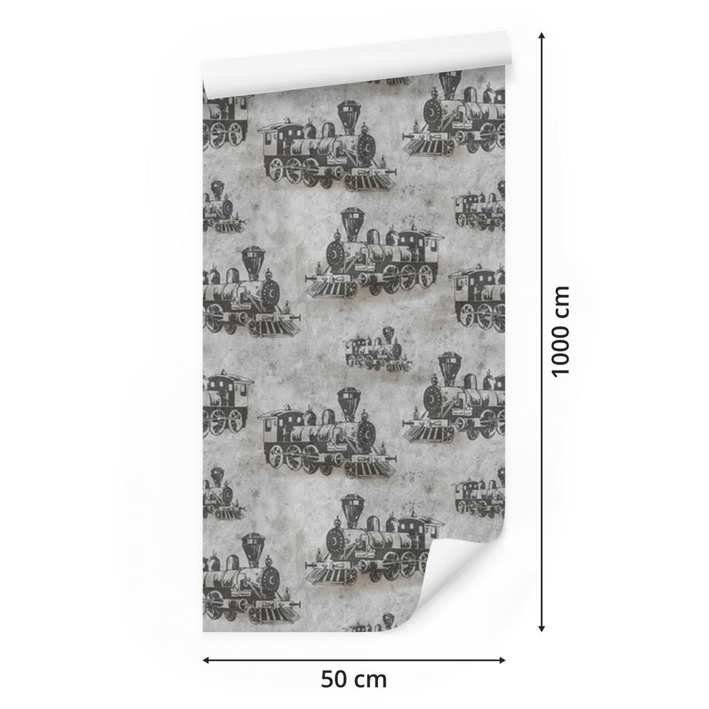 Vintage Locomotive Wallpaper in Front of Concrete in Vintage Style 50x1000