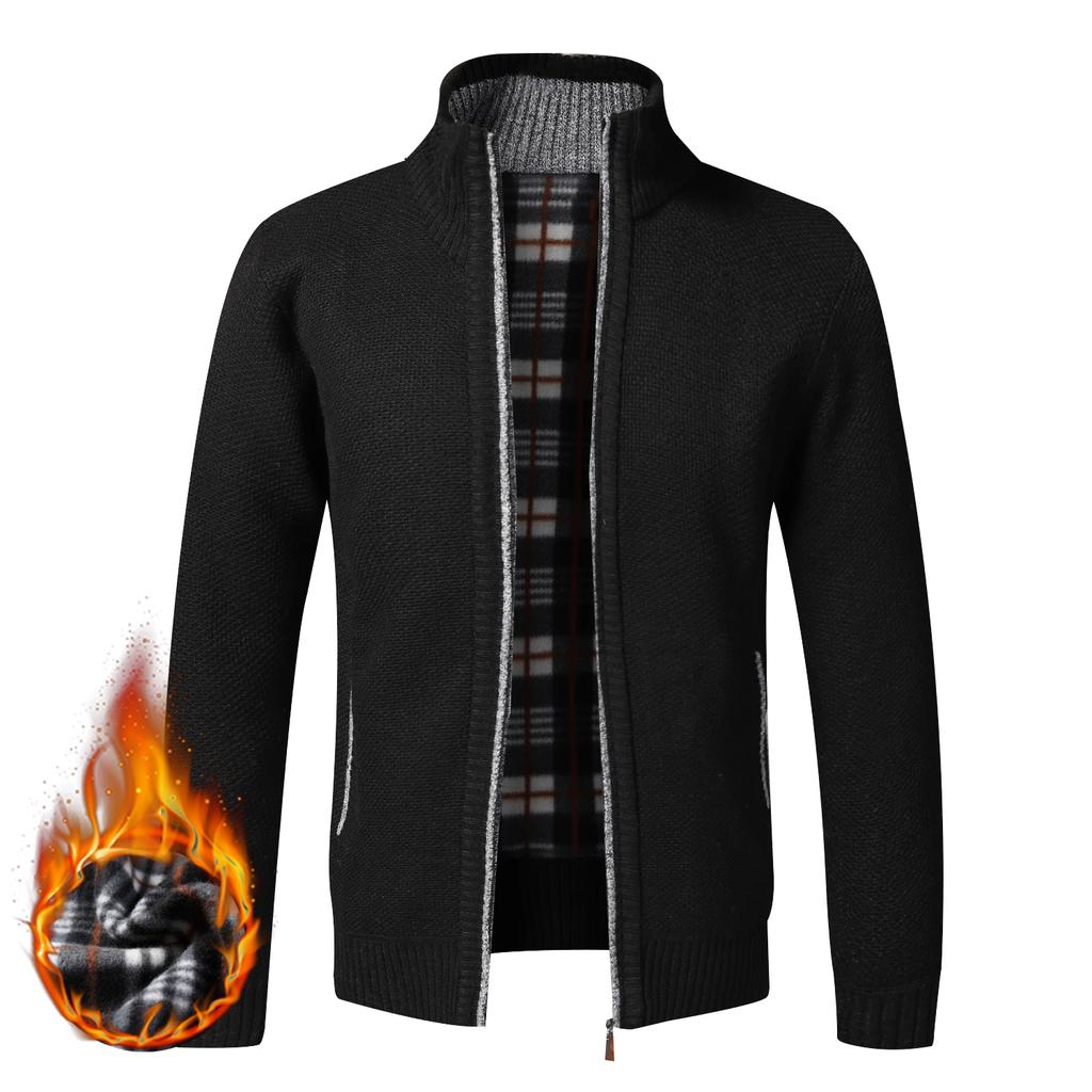 Autumn Winter Warm Cardigan Men Fleece Sweaters Full Zip Jackets Slim Fit Luxury Knitted Sweater Coat American