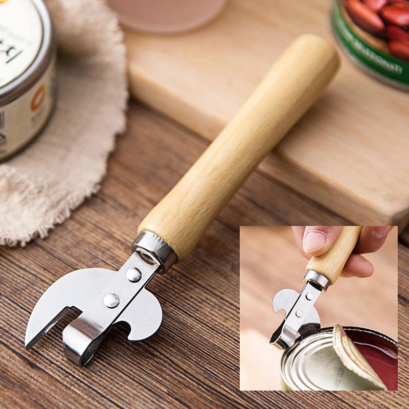 Wooden Handle Can Opener Portable Manual Lid Remover For Jars Canisters Multifunction Wine Red Opener Kitchen Party Accessories