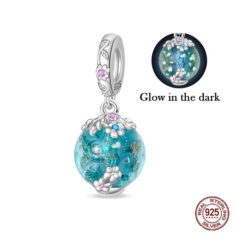 925 Silver Classic Purple Retro Heart Shape Lotus Angel Pattern Charms Beads Fit Necklace Bracelets Pendant DIY Jewelry