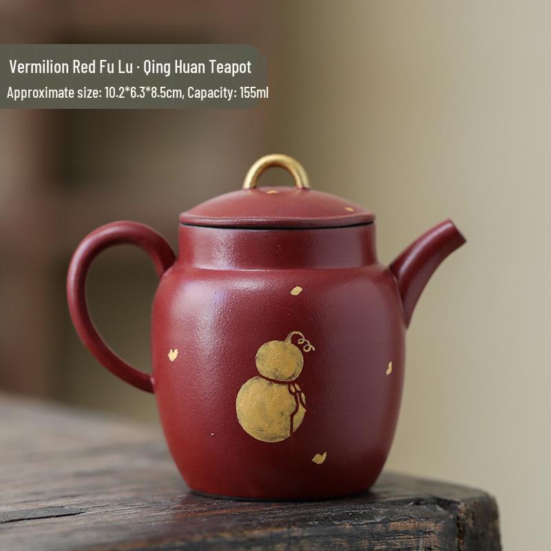 Cinnabar Red Prosperity Ceramic Teapot: Traditional Chinese Retro Gongfu Tea Set
