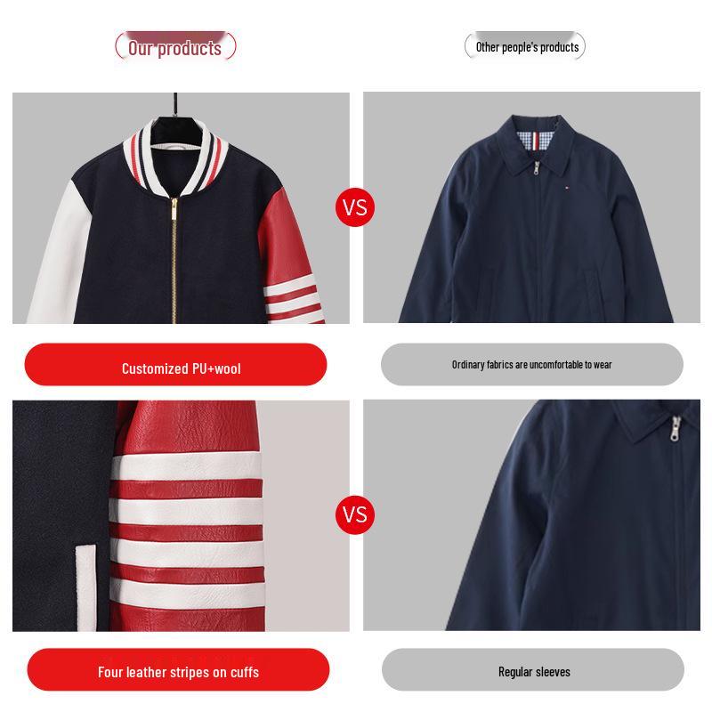 TB BROWIN Autumn Striped Wool Blend Baseball Jacket - Lobster Style Streetwear Casual Outerwear