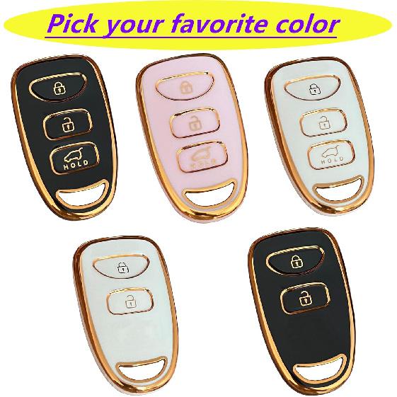 for Hyundai Key Fob Cover Smart Key with Keychain Fits for Hyundai Elantra Sonata Kia Forte Optima Spectra Key Case (4-Button-Pink)