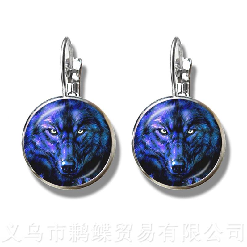 

Classic 16mm Glass Dome Stud Earrings Wolf Head Pattern Glass Metal Buckle Punk Jewelry Silver Plated Earrings For Women