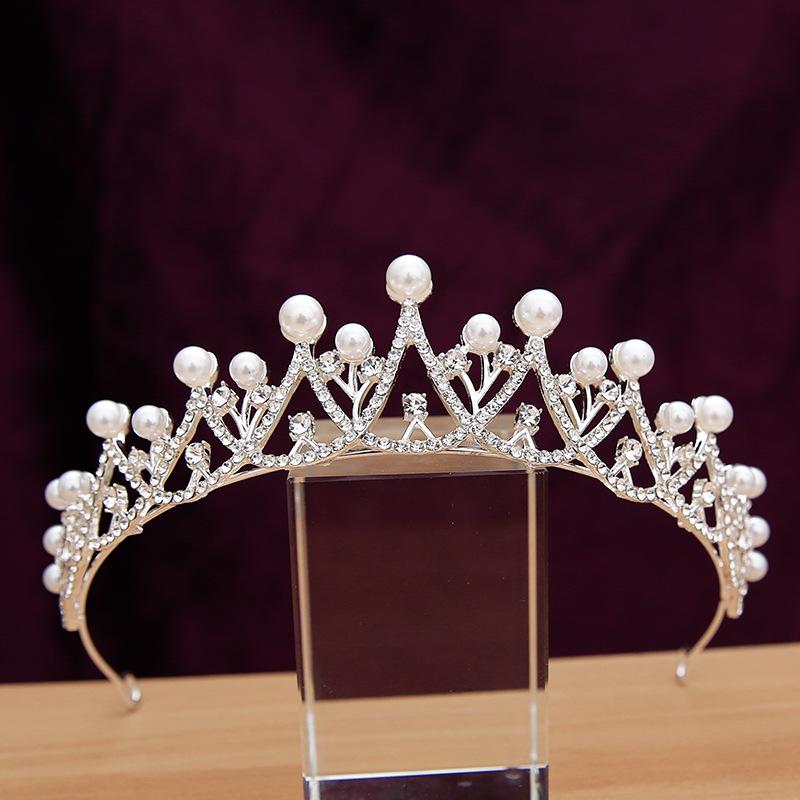 

Classic French Main Yarn Pearl Crown Wedding Dress Headdress Bride High End Crown Children s Performance Crown Hair Accessories for Women