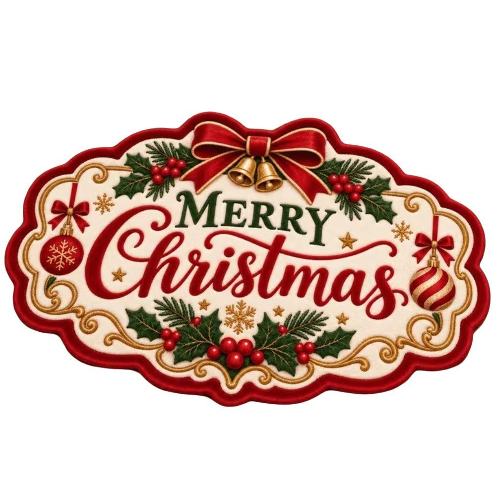 Non-Slip Reindeer Print Rug Imitation Cashmere Entryway Mat Christmas Irregular Rug Christmas