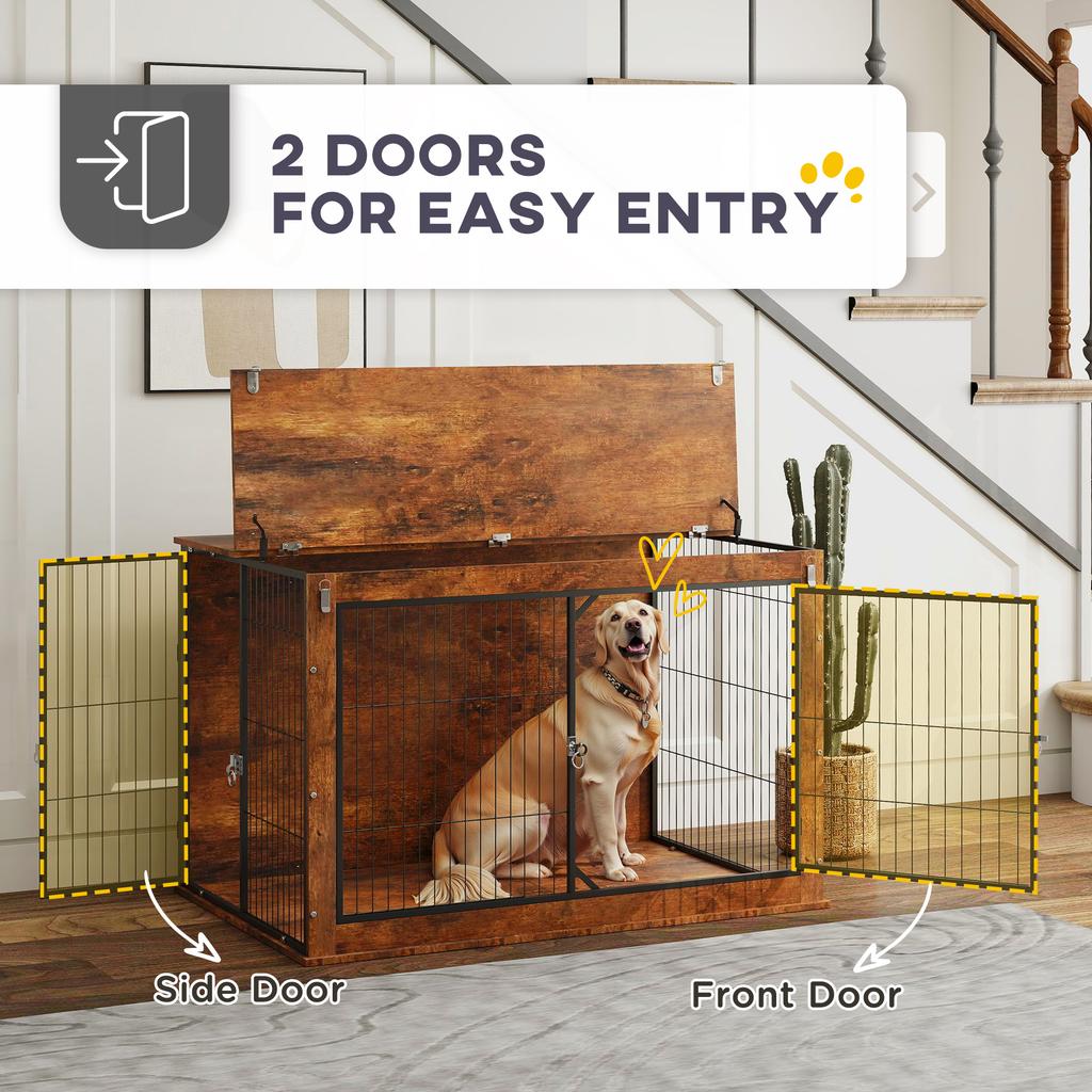 Dog Crate Furniture With Openable Top Two Doors For Extra Large Dogs Rustic Brown