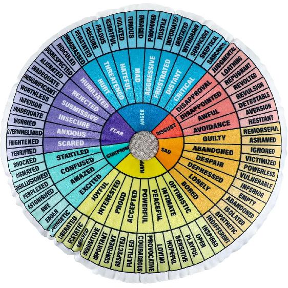 party greeting Wheel of Emotions Feelings Pillow Feelings Wheel Pillow Round 13.17x13.17In Throw Pillow Velvet Emotion Wheel Pillow for Therapist