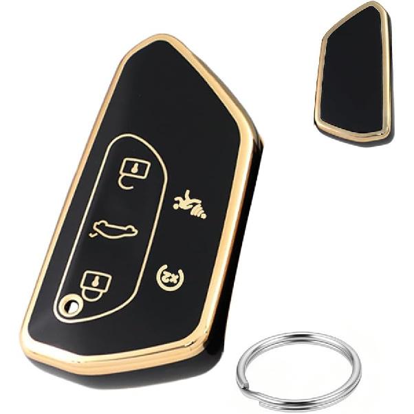 Key Fob Cover Compatible with VW Golf 8 for ID.4 2022-2024 GTI 2023-2024 Atlas 2024-2025 Tiguan 2025-2026 Skoda Octavia Case TPU Key Fob Protector 5 Buttons Gold Black A
