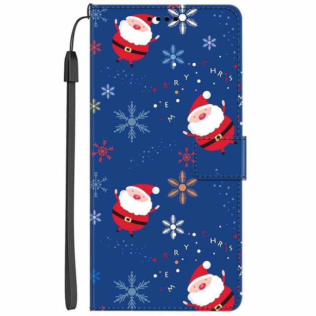 Christmas Flip Case For Motorola Moto G15 / G05 / E15 / G15 Power 4G Wallet Leather Cover With Lanyard Cartoon Wallet Phone Case
