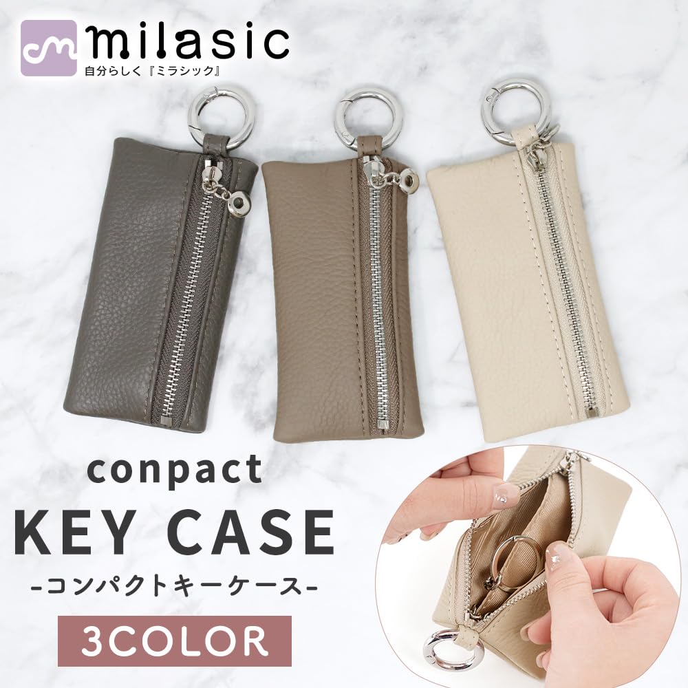 Mirachic Leather-Look Compact Key Case for Women, Faux Leather, Grained Leather, Synthetic Leather Pouch, Key Storage, Smart Key, Small Accessory,