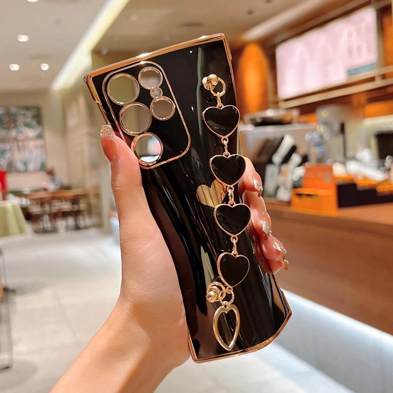 Plating Silicone Bracelet Case For Samsung Galaxy S25 S24 S22 S23 S21 Ultra Plus FE A55 A54 A53 A52 5G Shockproof Armor Covers