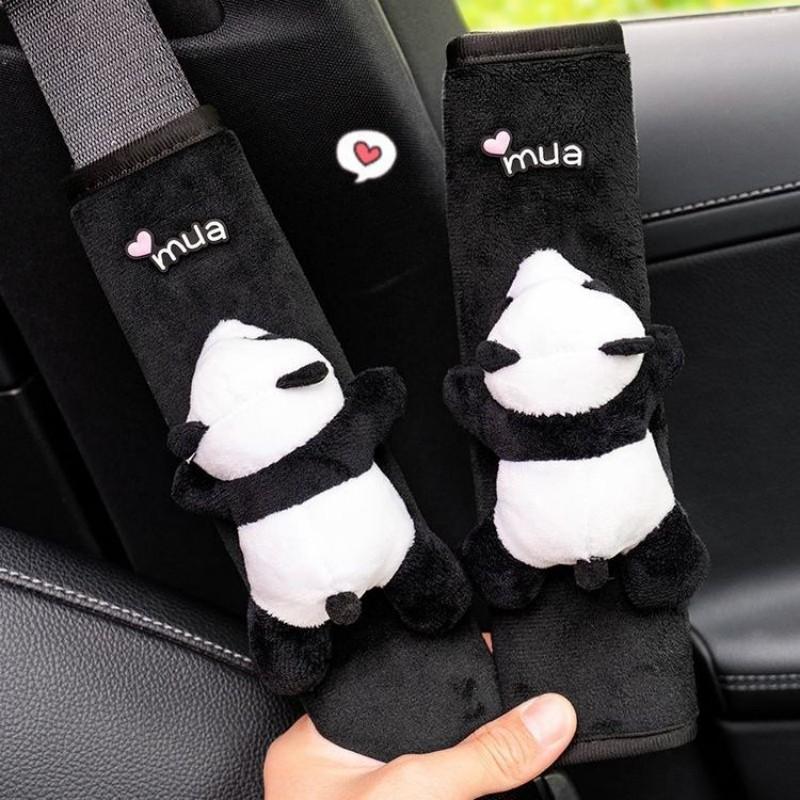 Panda Car Seat Belt Shoulder Protector Cute Backpack Shoulder Protector Decorative Plush Doll Car Accessories Interior Woman