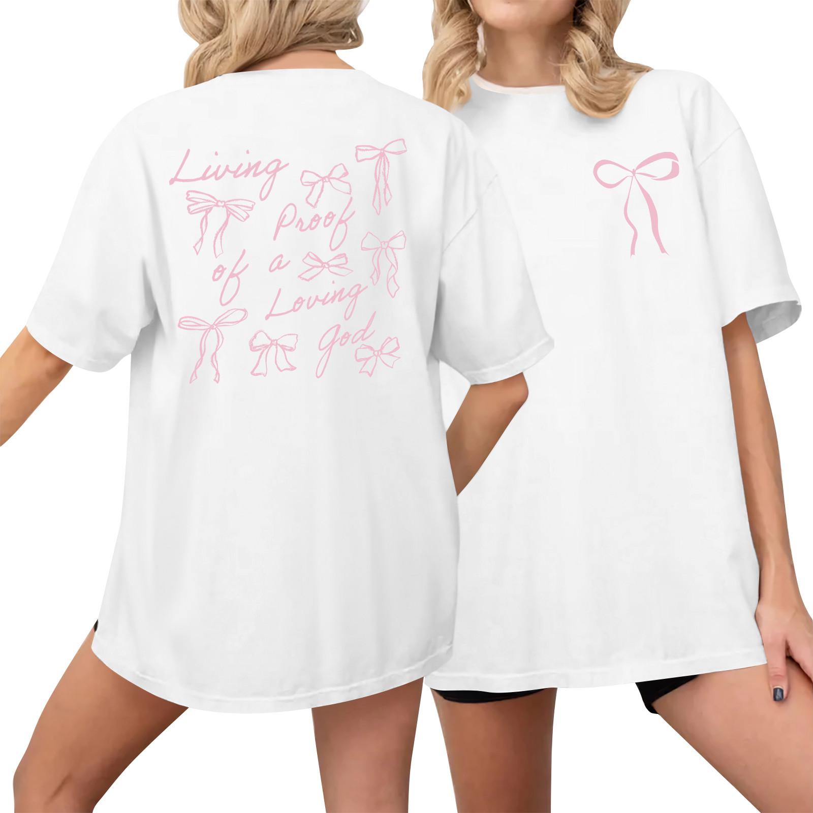 

Жіноча повсякденна футболка з принтом і круглим вирізом, пуловер з короткими рукавами XL білий