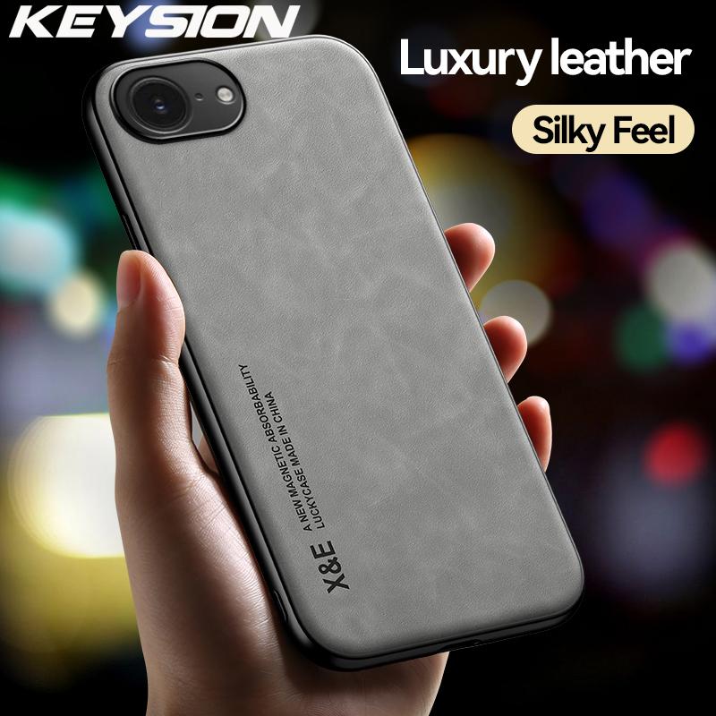 KEYSION Luxury Retro PU Leather Case for iPhone 16e Soft Silicone+PC Shockproof Phone Back Cover for iPhone 16e 2025