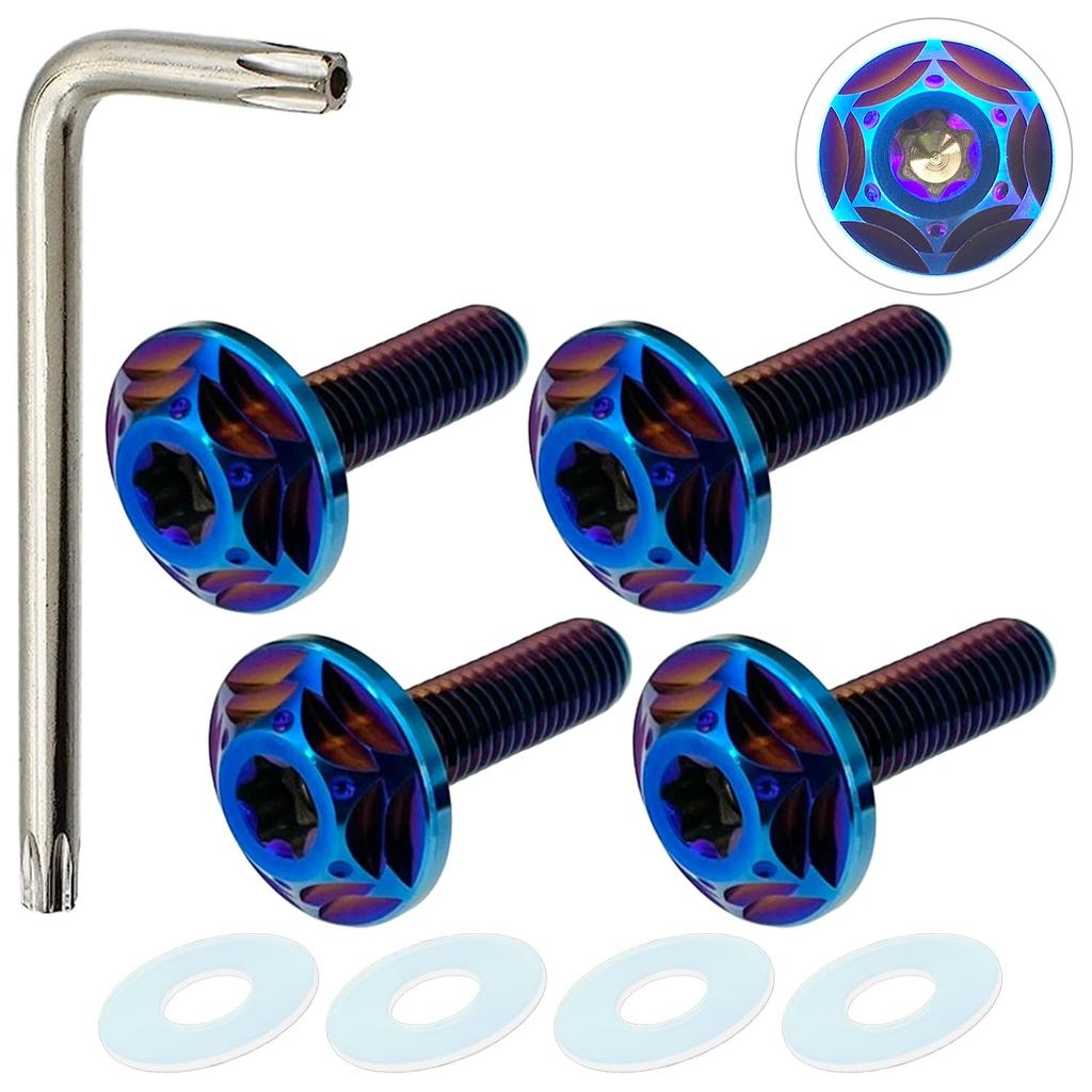 RENPA Titanium Alloy License Plate Bolt, Snowflake Design, Vehicle Inspection