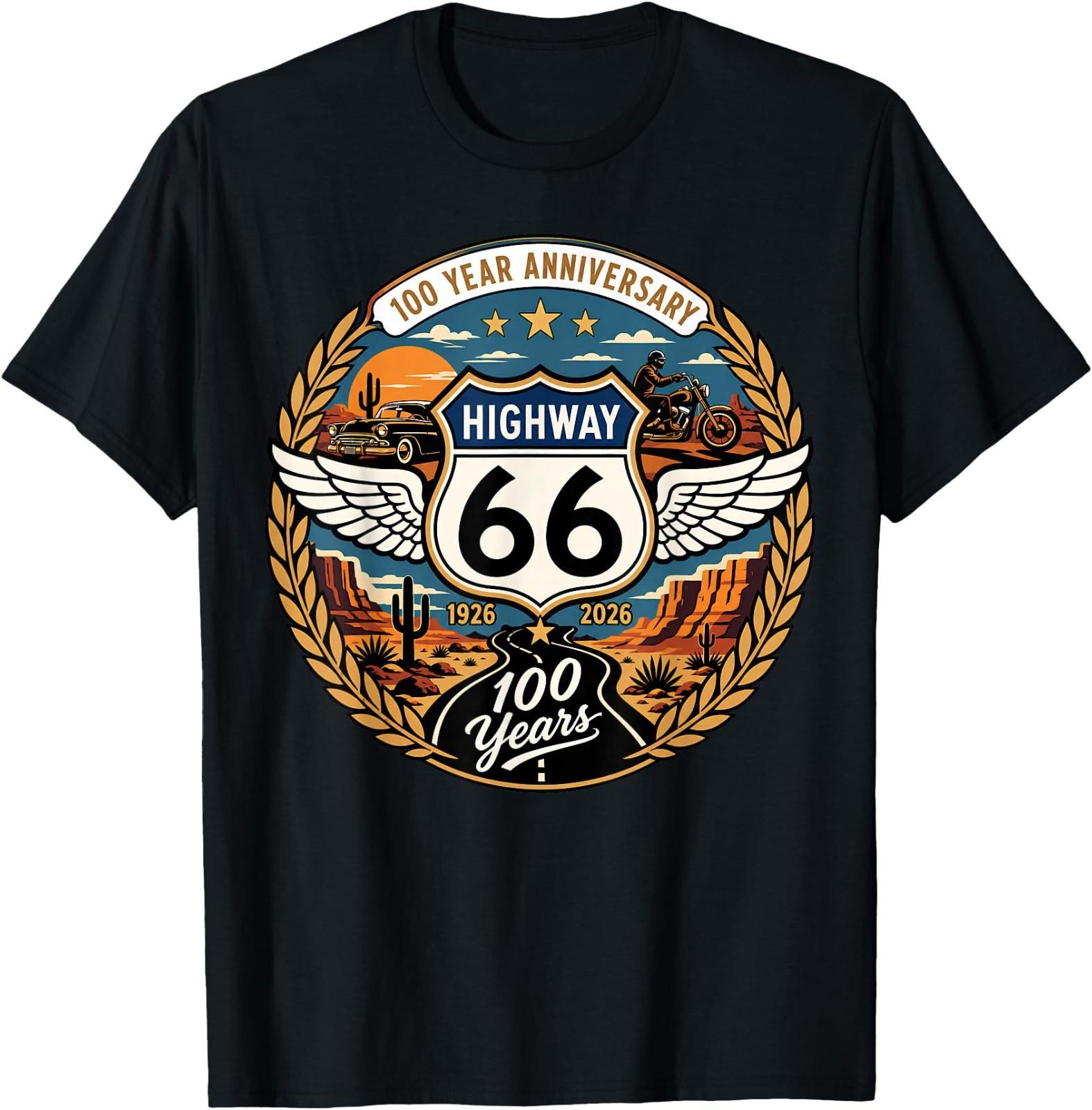 Highway 66 Centennial Car Anniversary 100 Years 1926-2026 T-Shirt XL