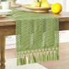Boho Knitted Table Runner Handmade Rustic Table Runner with Tassels Cotton Linen Farmhouse Table Runner for Dining Table Sideboard Dresser Decor