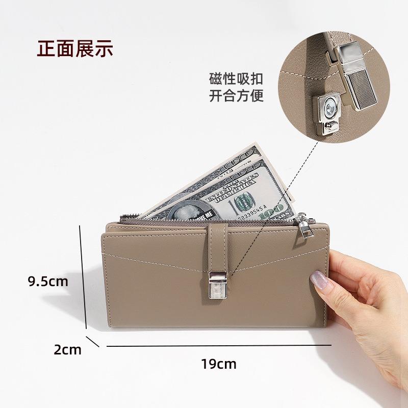 Autumn and winter new pu long wallet niche design magnetic buckle button long female wallet texture contrast color