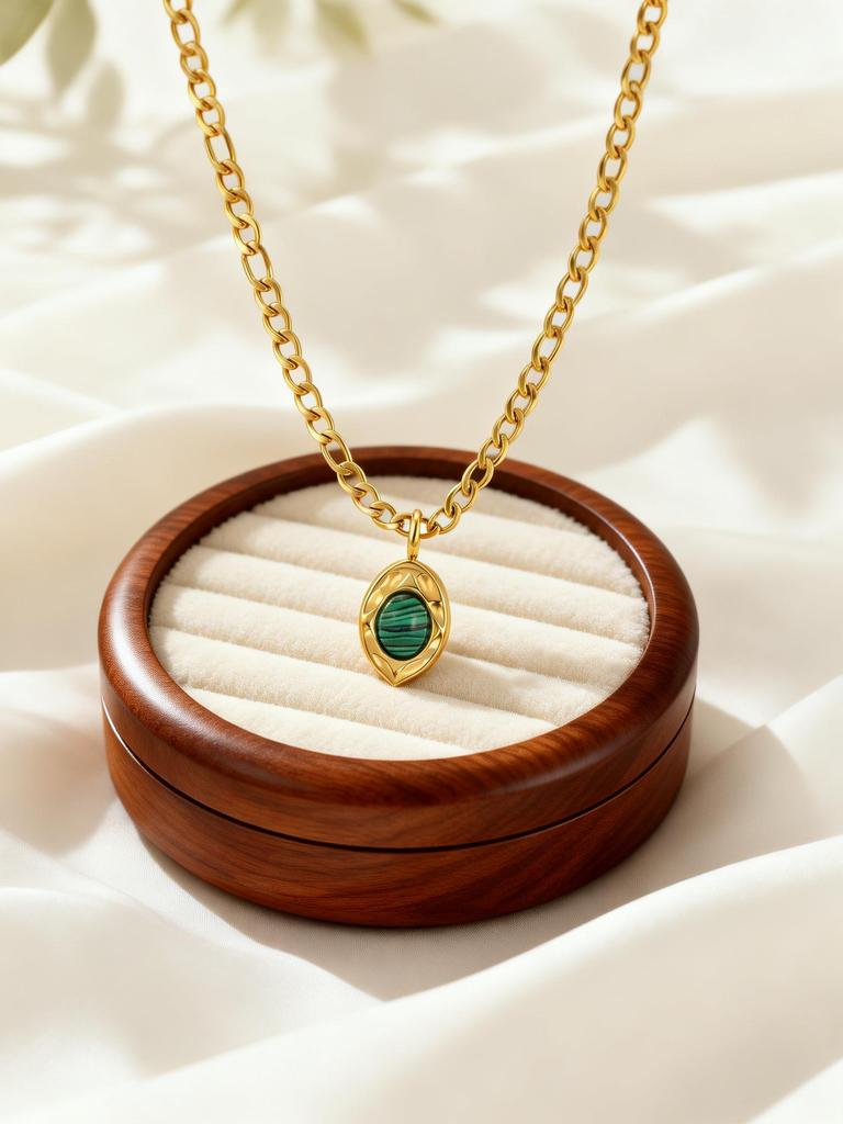 Chic Natural Malachite Texture Necklace for Women Gold Color Stainless Steel Link Chain Necklaces Charm Jewelry Party Gift