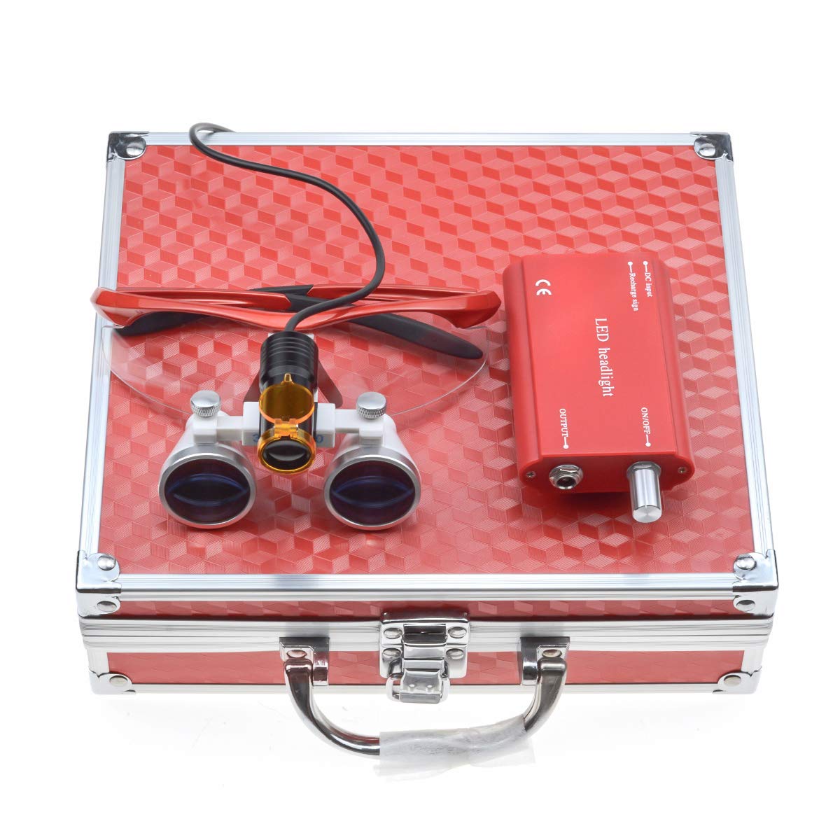 

Лупа для окулярів, 5 Вт, світлодіодне світло, бінокль, лупа, портативна батарея з футляром для зберігання 2,5 X + застібка, застібка, застібка DY-008 (Червоний) червоний