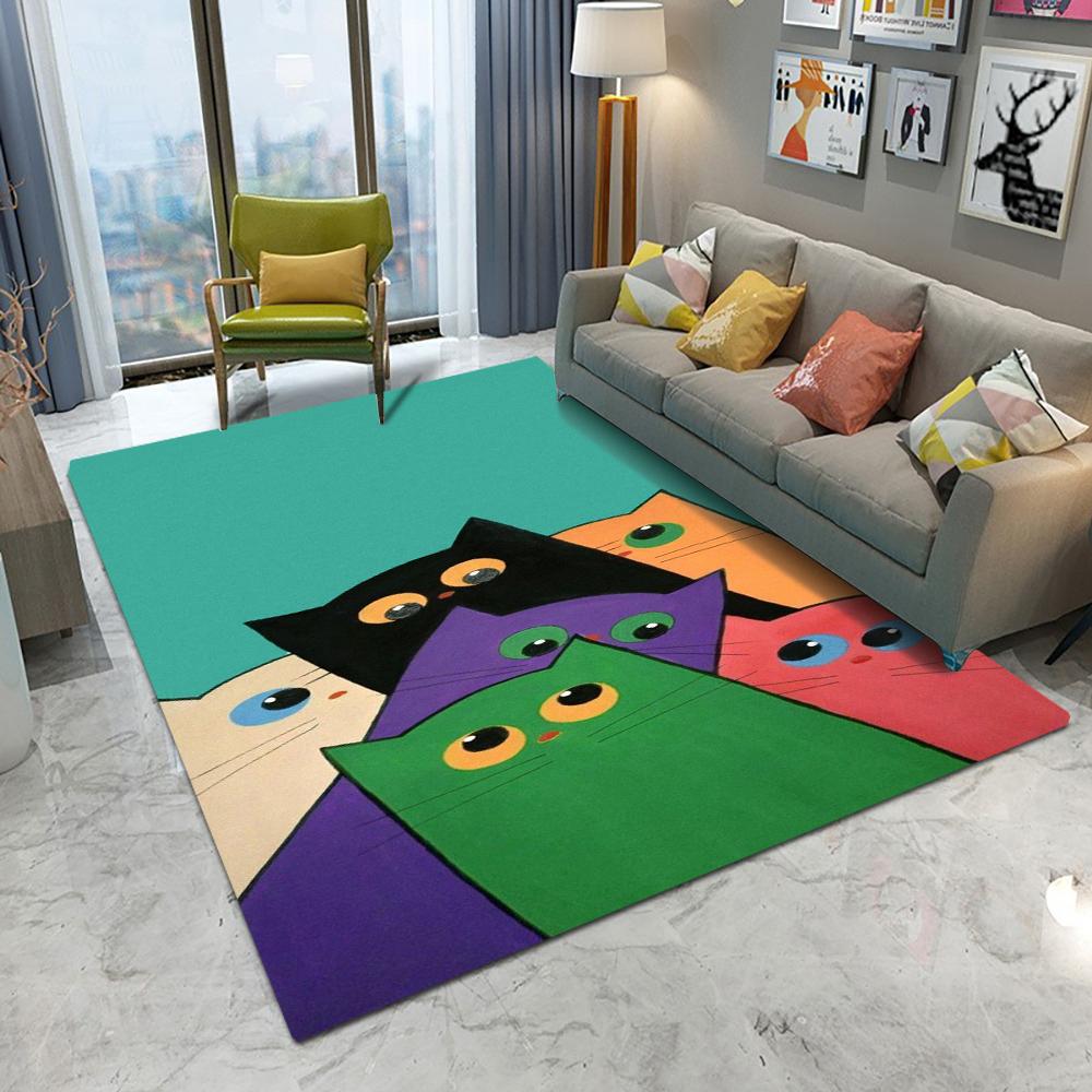 Abstract Art Cute Cat Kitten Carpet Living Room Sofa Bedroom Study Kitchen Entrance Door Mat Non-slip Cool Home Decoration Rug