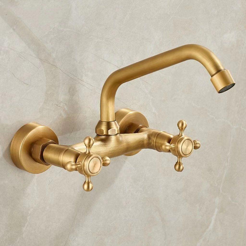 Antique Brass Wall-Mounted Foldable Rotatable Outdoor Faucet with Full Copper Valve Core